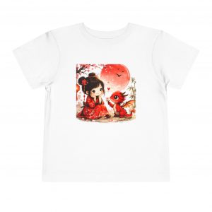 toddler tee — cute asian girl & red fox moonlight tee (kids)